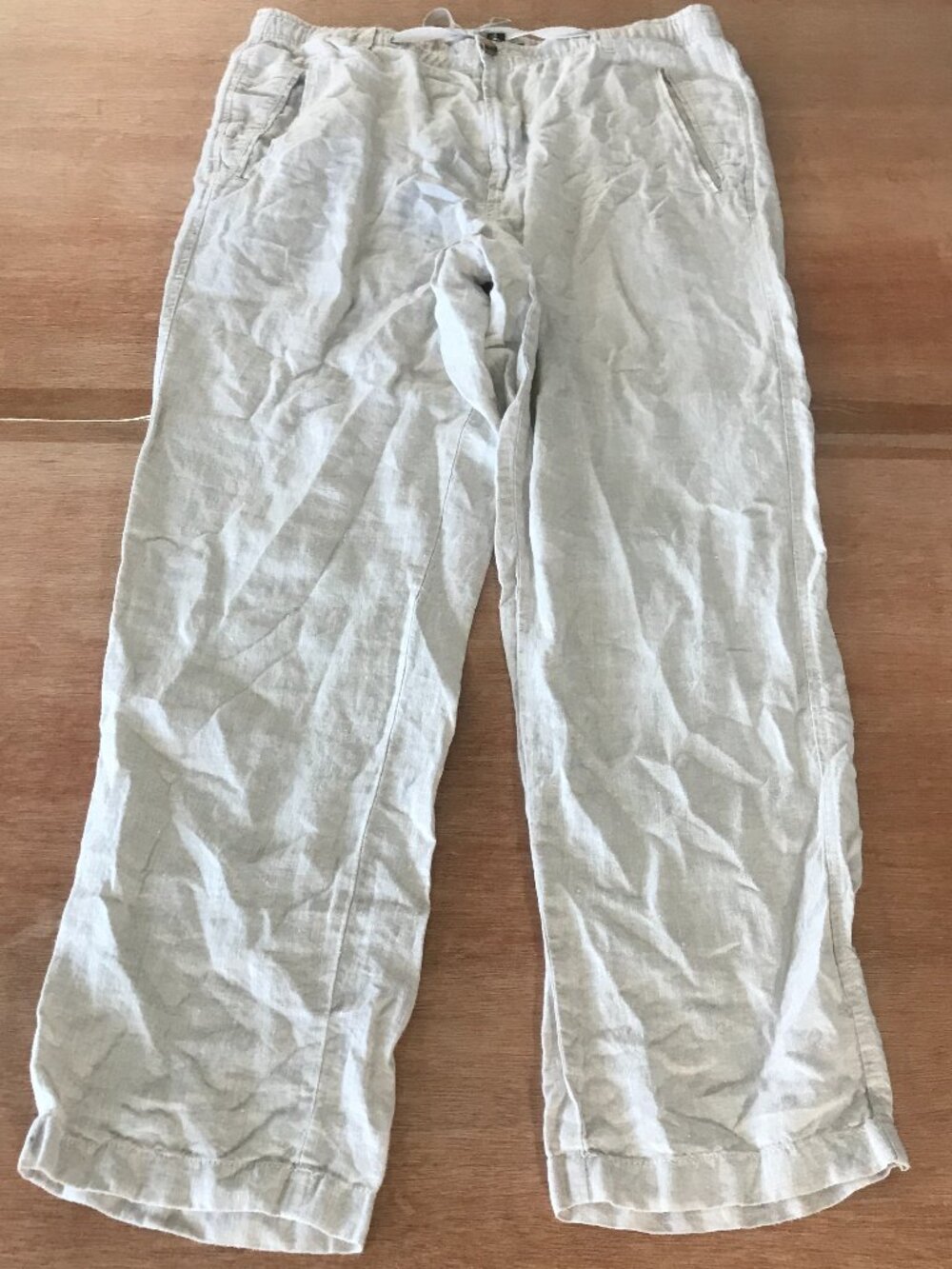 Club Room Luxury 100% Linen Chino Pants Women L Beige High Rise Tie Waist Pocket